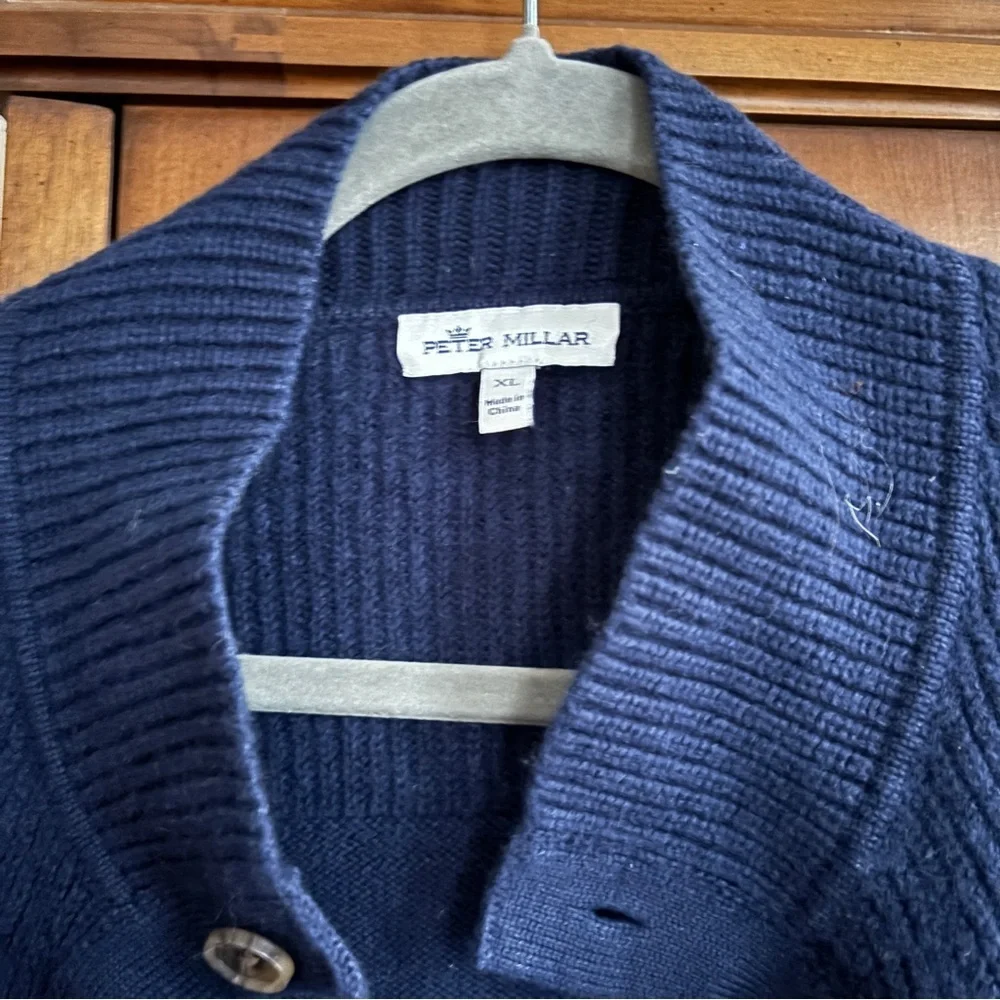 Peter Millar merino wool and linen blend cardigan navy blue